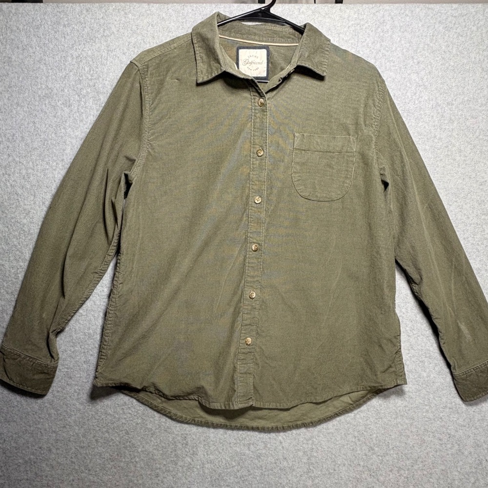 Jachs Girlfriend Womens Olive Green Corduroy Button Down Shirt Size M Stretch